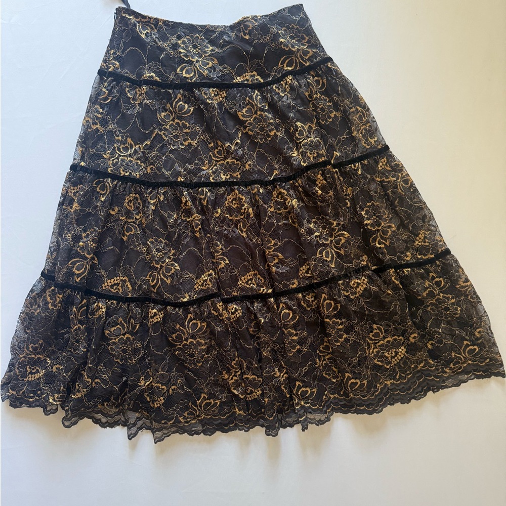 Ralph Lauren Black and Gold Lace Midi Skirt